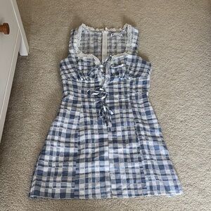 Reformation reia linen Blue and White Checkered Dress